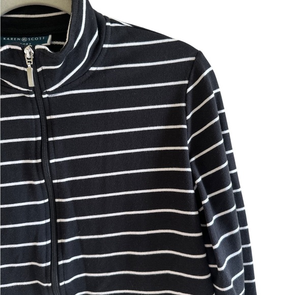 Karen Scott Black Sport  Zip Up Jacket Striped Activewear Women’s M - Picture 4 of 9